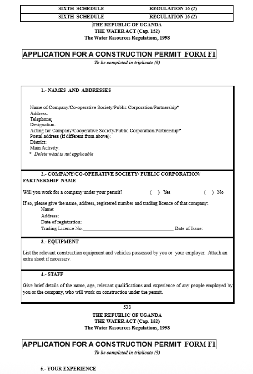 Construction Application Form