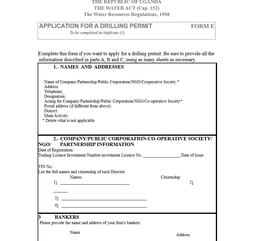 Drilling Application Form