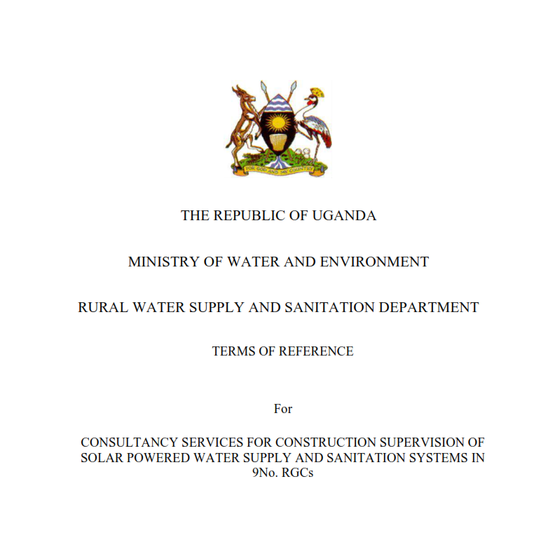 Final ToRs for CS of Solar Powered Water Supply Systems in 9 RGCs