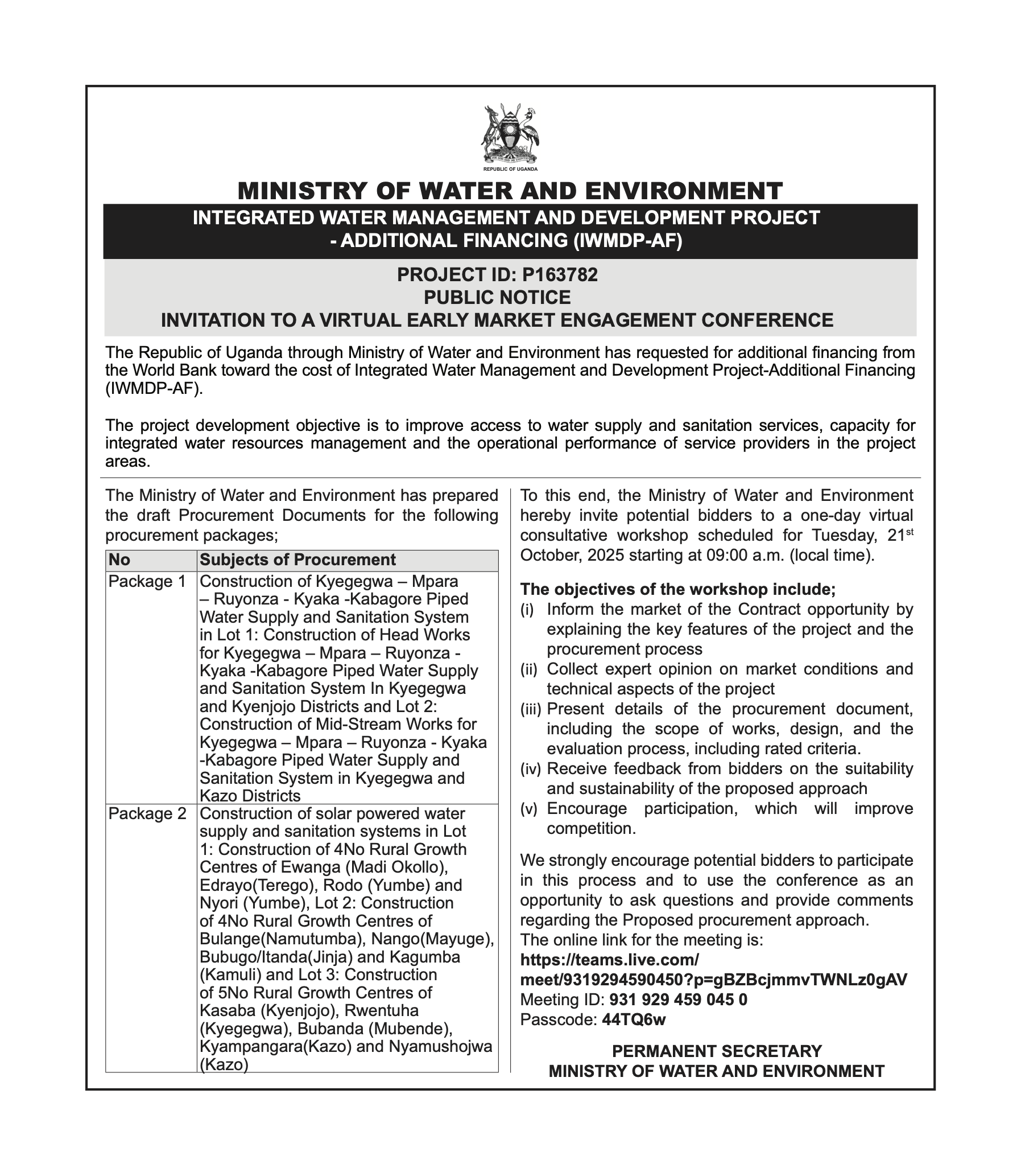 Final Advert for Early Market engagement