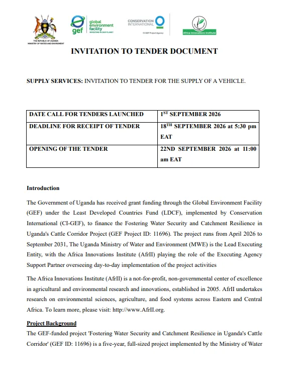 Supply Service: Invitation to tender for the supply of a vehicle