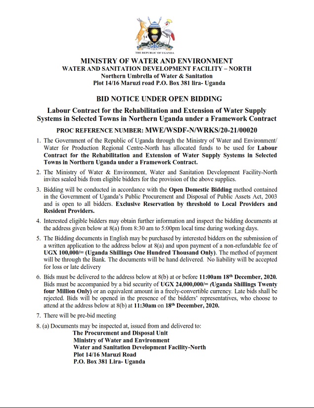 Labour Contract for the Rehabilitation and Extension of Water Supply Systems