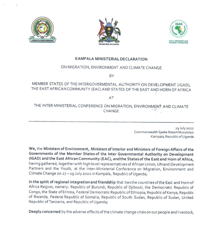 Kampala Ministerial Declaration on Migration Environment and Climate Change